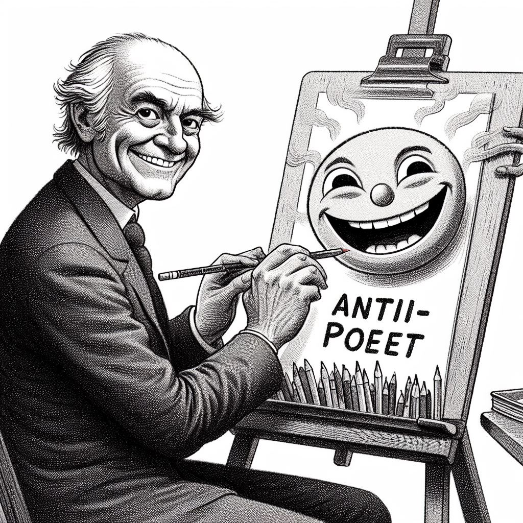 Caricatura de Nicanor Parra creador de la antipoesia