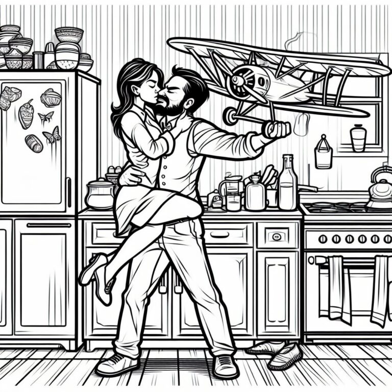 una pareja se besa tiernamiente en la cocina de su casa al estilo de un poema de amor